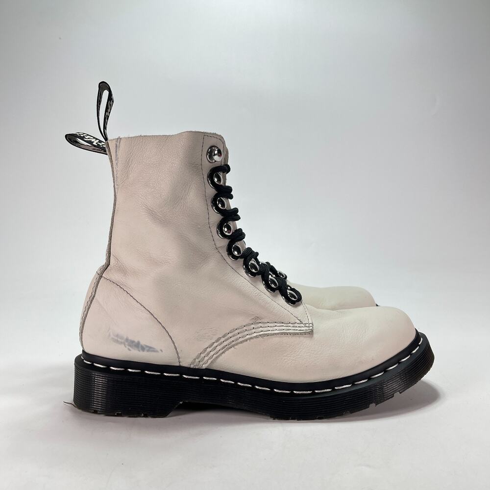 Dr. Martens 1460 Pascal HDW Off White Leather 8-Eyelet Combat Boots Women's Sz 8